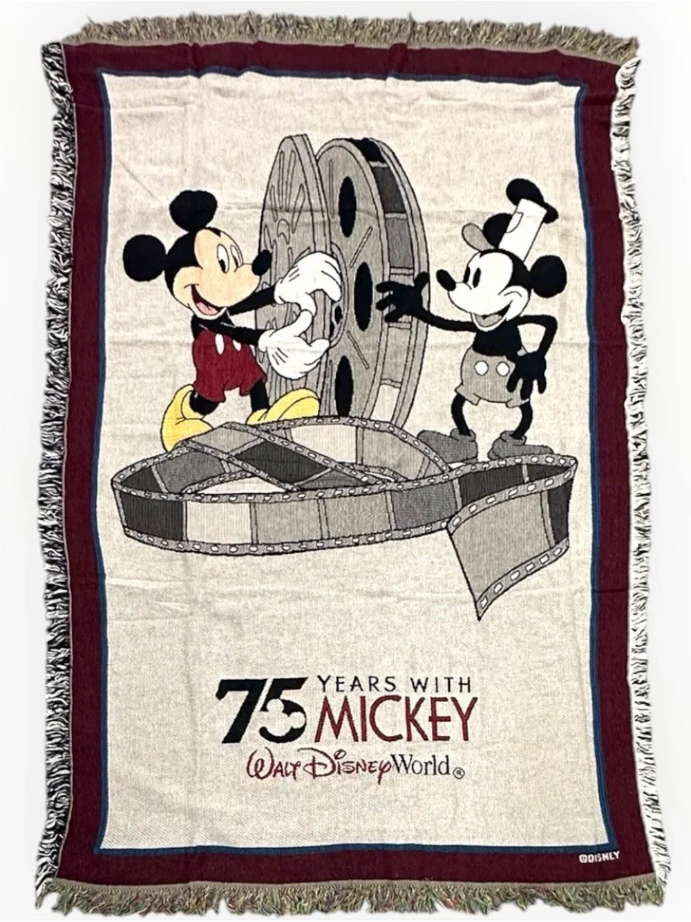Disney 75 Years With Mickey Woven Tapestry Throw 100% Cotton USA NOS Collectible